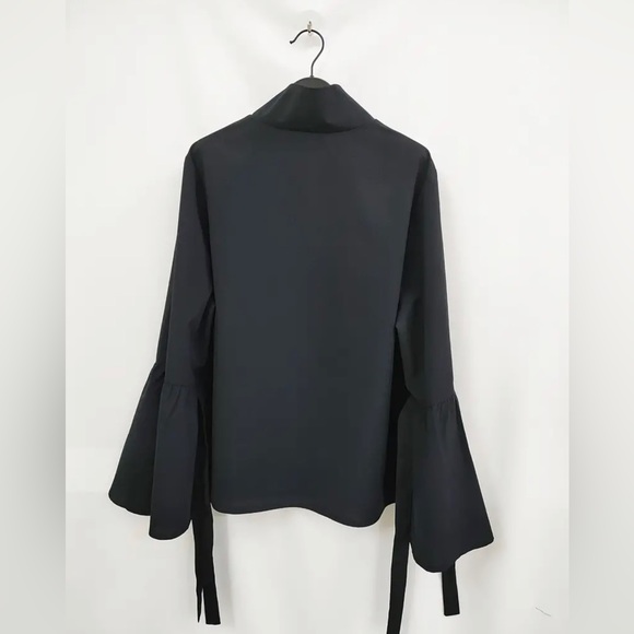 Plus Size Solid Button Front Blouse, Elegant Tied Ruffle Cuff Blouse - Picture 5 of 5